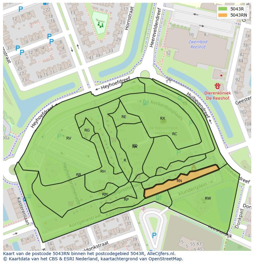 Afbeelding van het postcodegebied 5043 RN op de kaart.