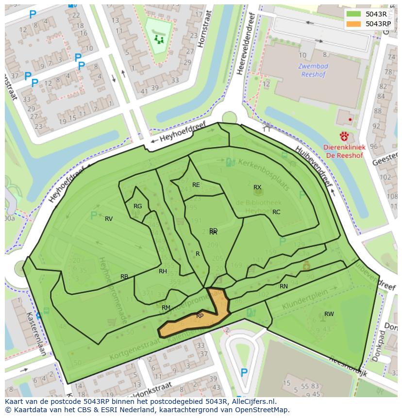 Afbeelding van het postcodegebied 5043 RP op de kaart.