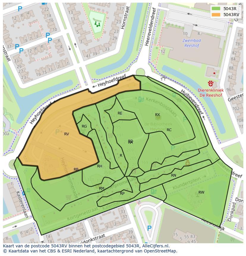 Afbeelding van het postcodegebied 5043 RV op de kaart.