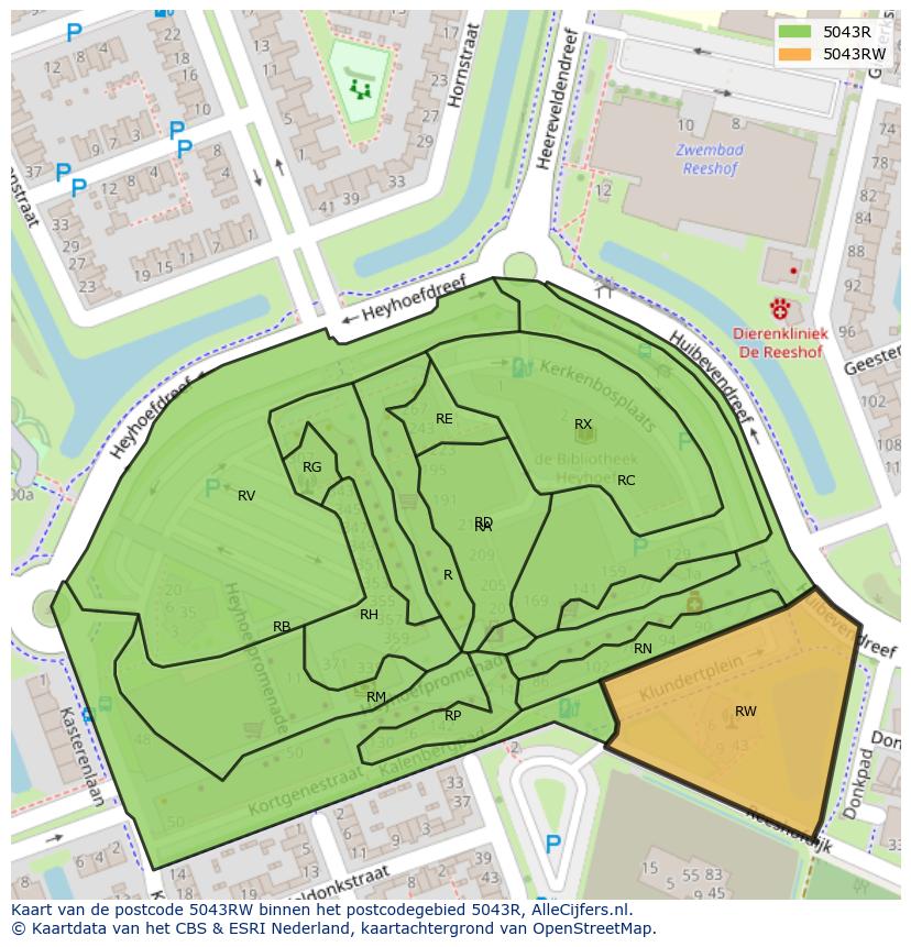 Afbeelding van het postcodegebied 5043 RW op de kaart.