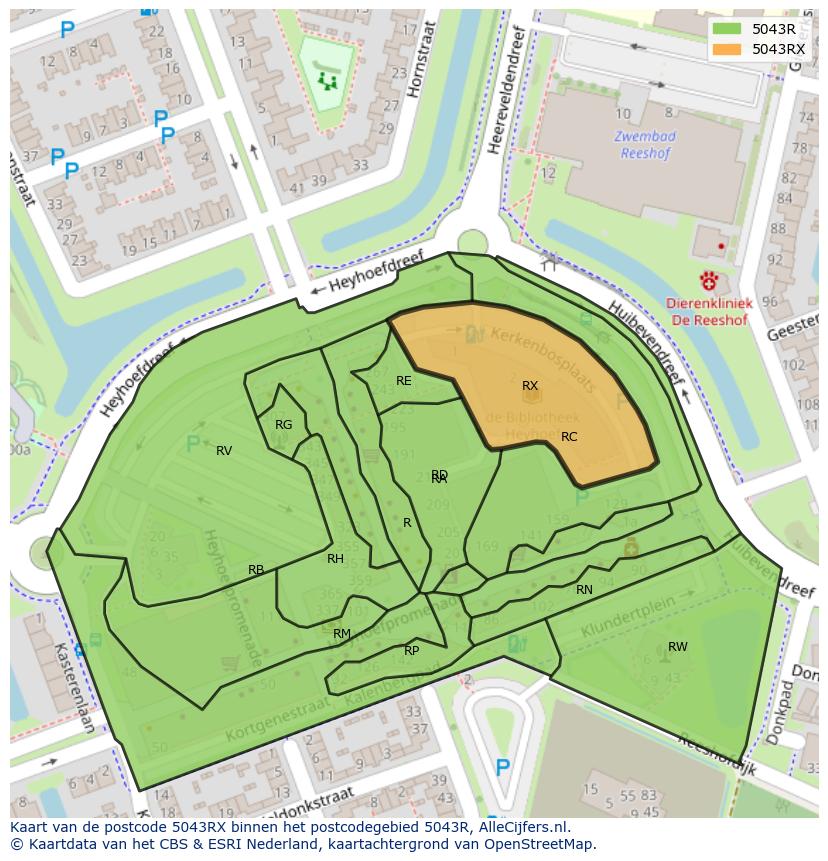 Afbeelding van het postcodegebied 5043 RX op de kaart.