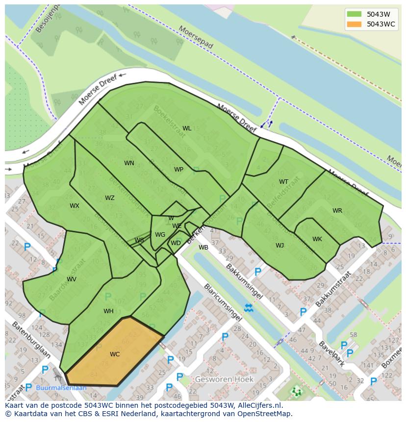 Afbeelding van het postcodegebied 5043 WC op de kaart.