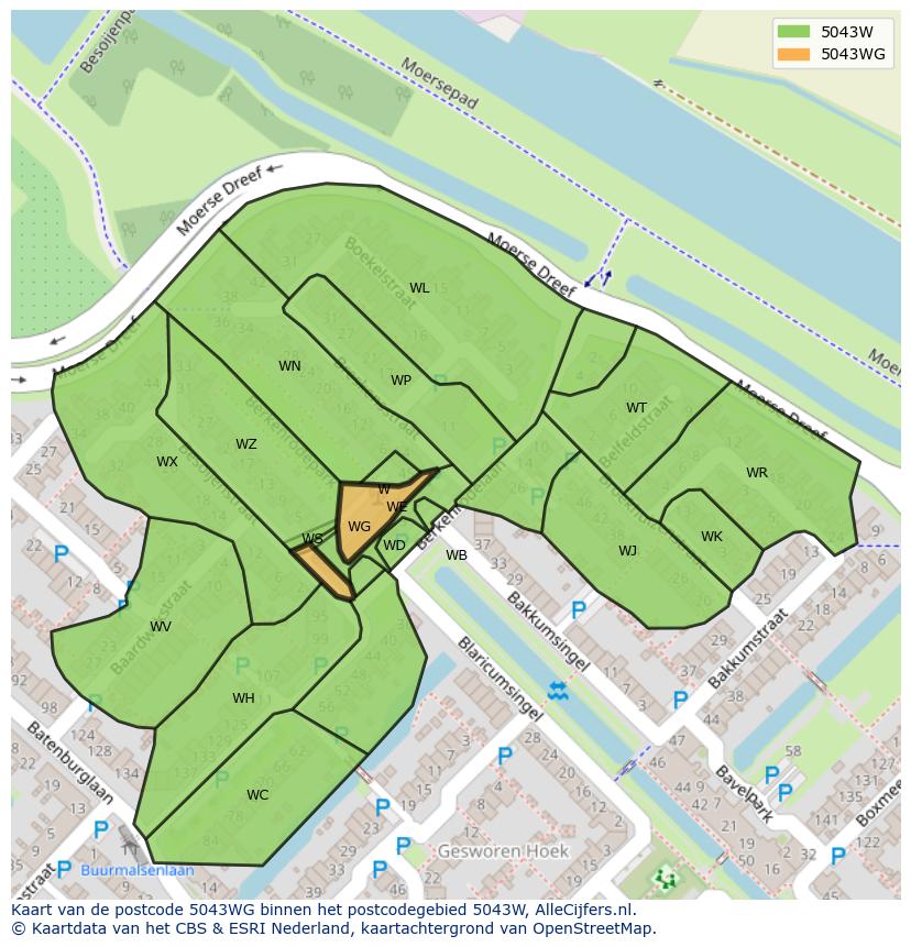 Afbeelding van het postcodegebied 5043 WG op de kaart.
