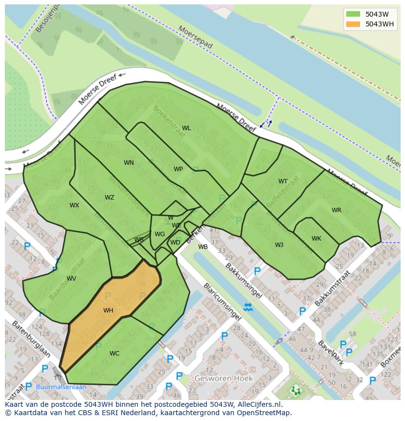 Afbeelding van het postcodegebied 5043 WH op de kaart.