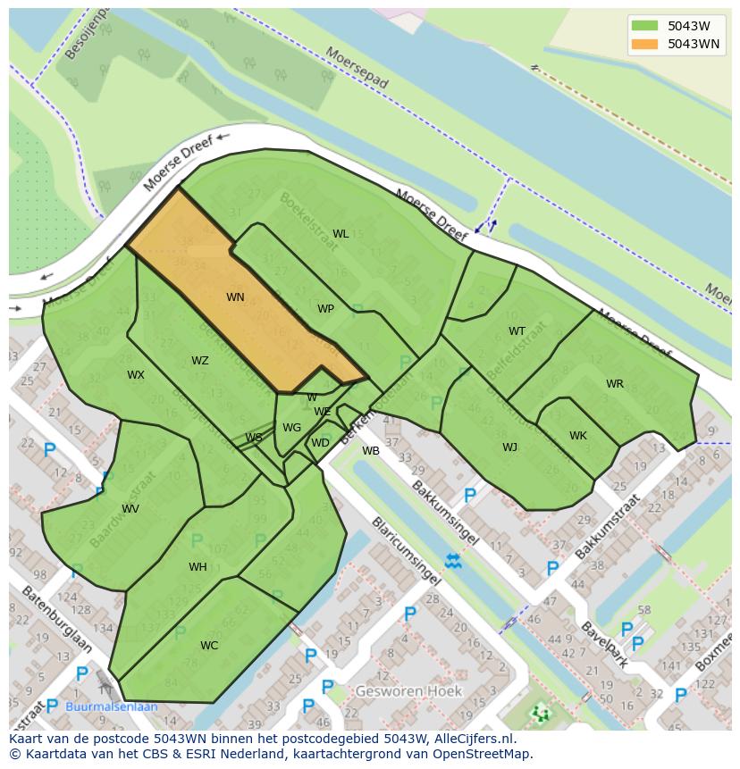 Afbeelding van het postcodegebied 5043 WN op de kaart.