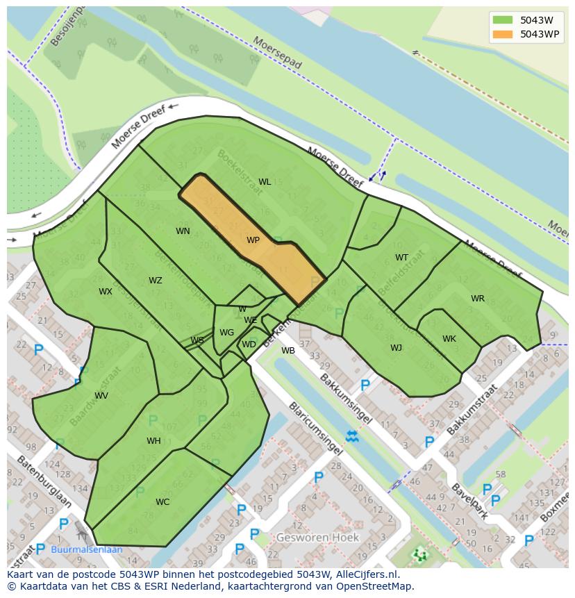 Afbeelding van het postcodegebied 5043 WP op de kaart.
