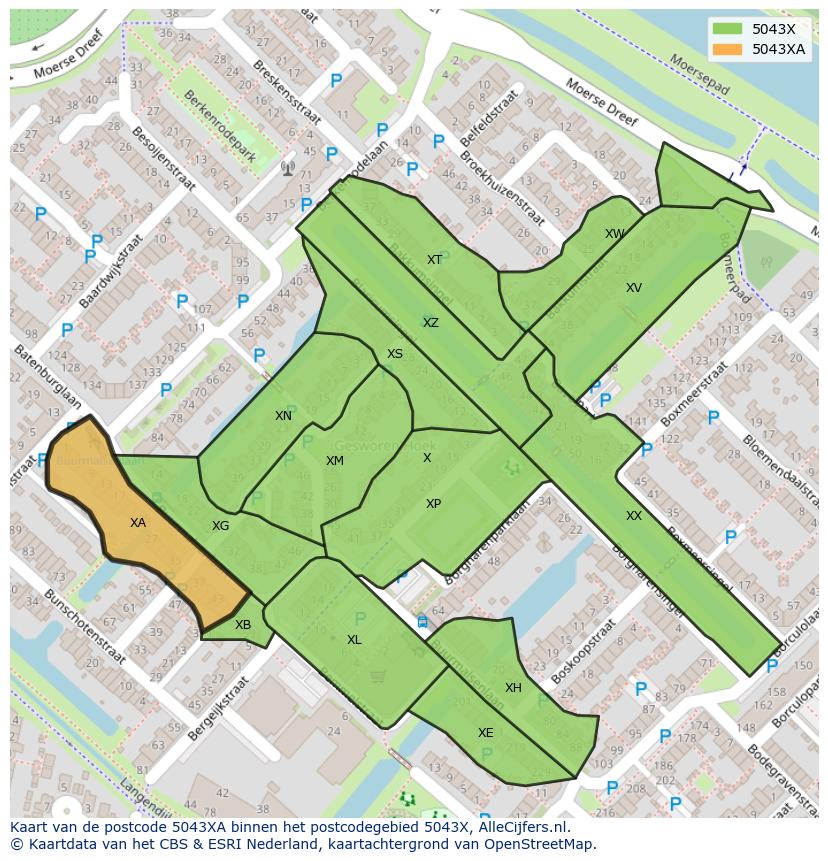 Afbeelding van het postcodegebied 5043 XA op de kaart.
