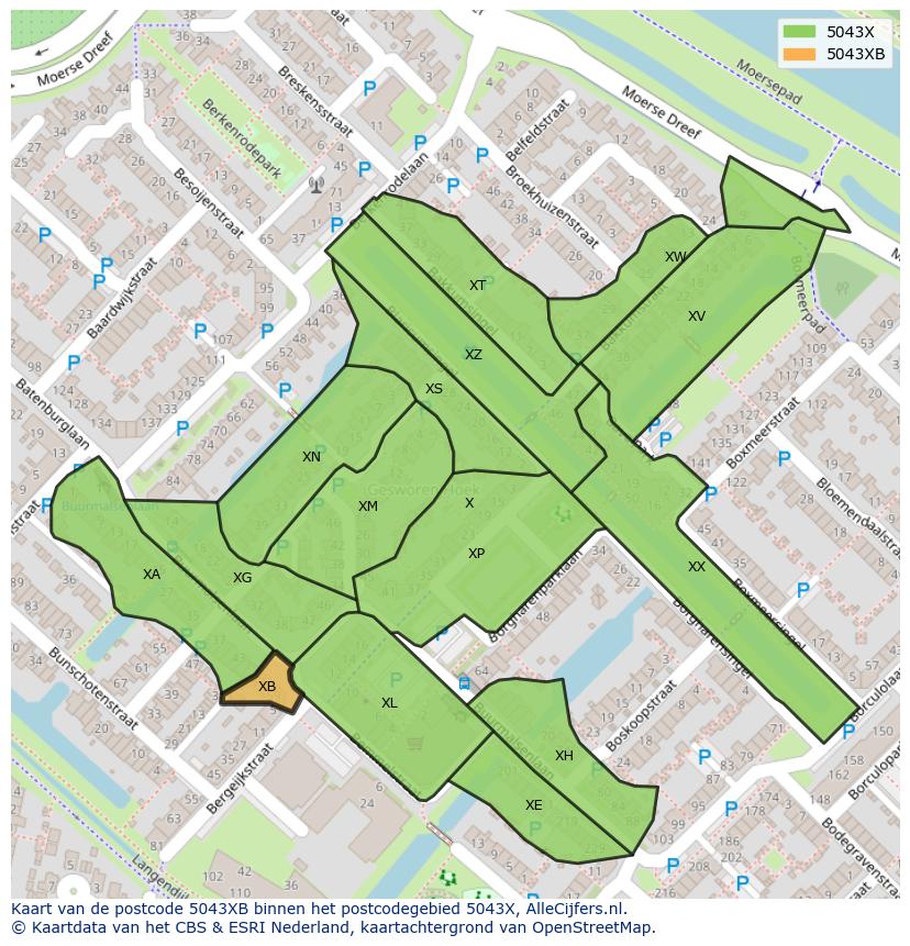 Afbeelding van het postcodegebied 5043 XB op de kaart.