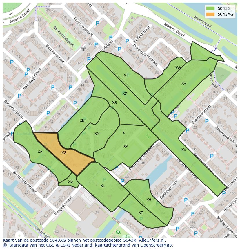 Afbeelding van het postcodegebied 5043 XG op de kaart.