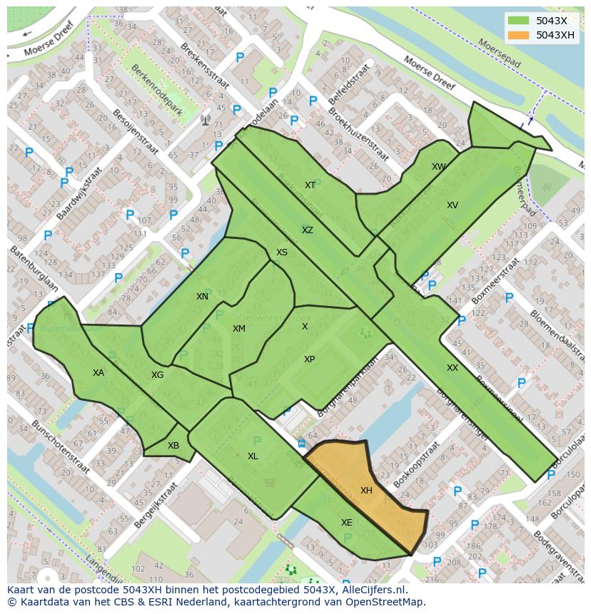 Afbeelding van het postcodegebied 5043 XH op de kaart.