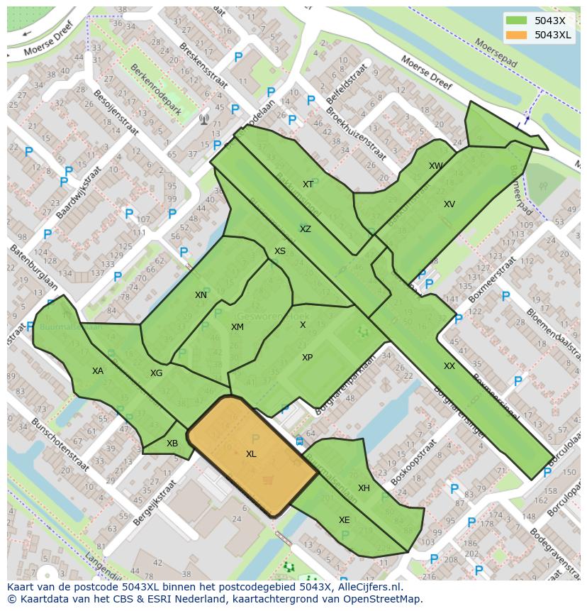 Afbeelding van het postcodegebied 5043 XL op de kaart.