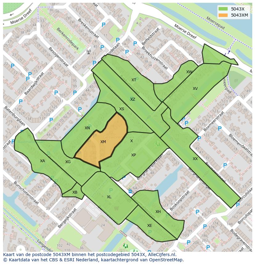 Afbeelding van het postcodegebied 5043 XM op de kaart.