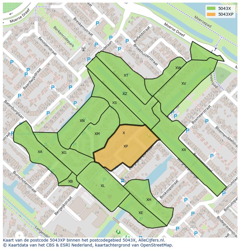 Afbeelding van het postcodegebied 5043 XP op de kaart.
