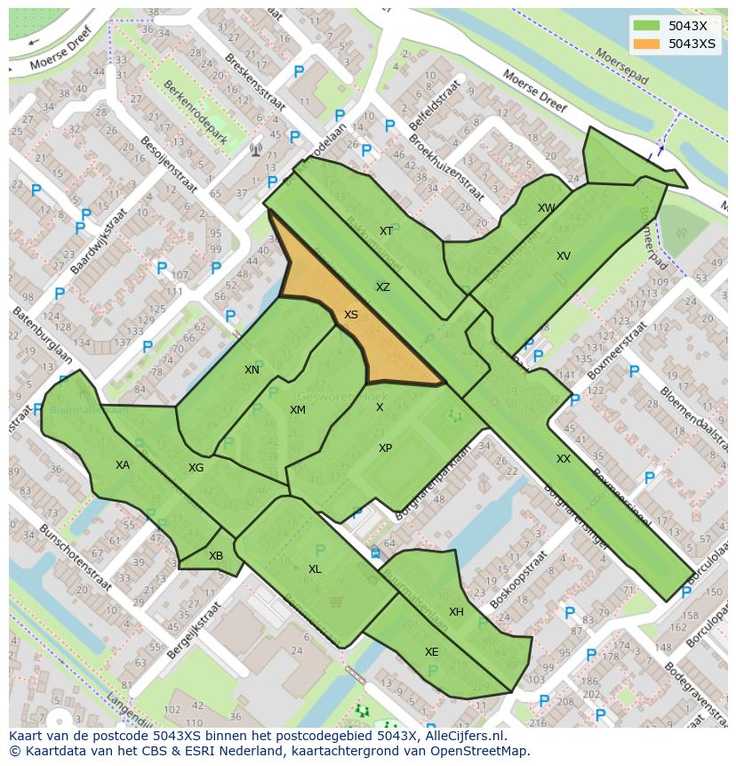 Afbeelding van het postcodegebied 5043 XS op de kaart.