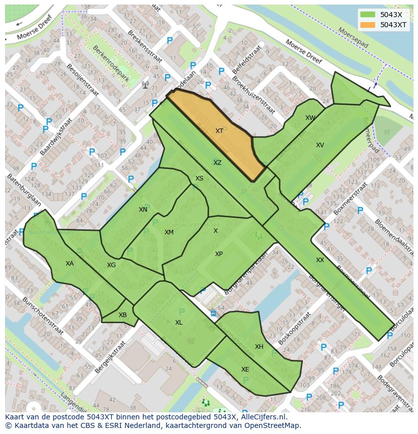 Afbeelding van het postcodegebied 5043 XT op de kaart.