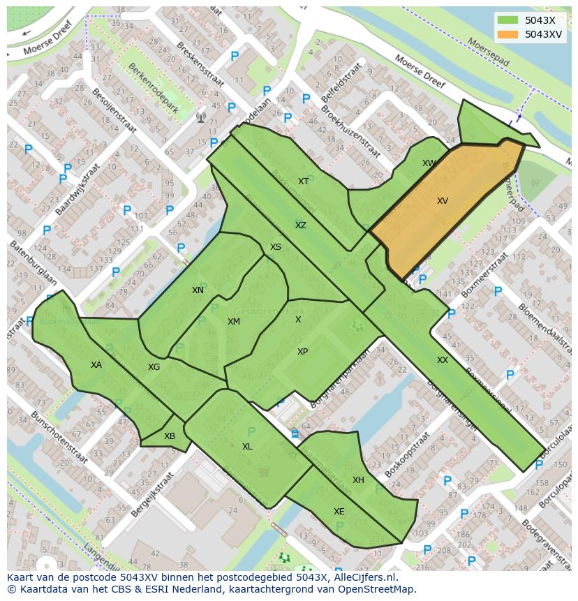 Afbeelding van het postcodegebied 5043 XV op de kaart.