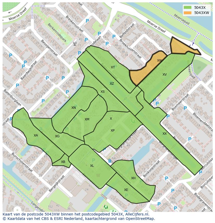 Afbeelding van het postcodegebied 5043 XW op de kaart.
