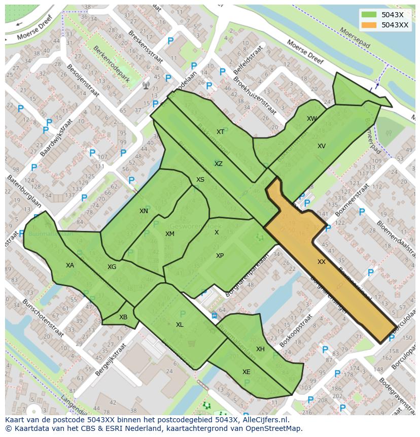 Afbeelding van het postcodegebied 5043 XX op de kaart.