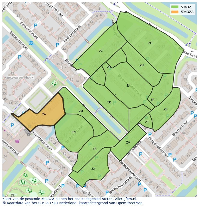 Afbeelding van het postcodegebied 5043 ZA op de kaart.