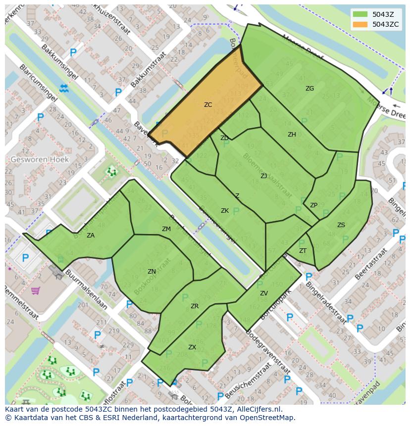 Afbeelding van het postcodegebied 5043 ZC op de kaart.