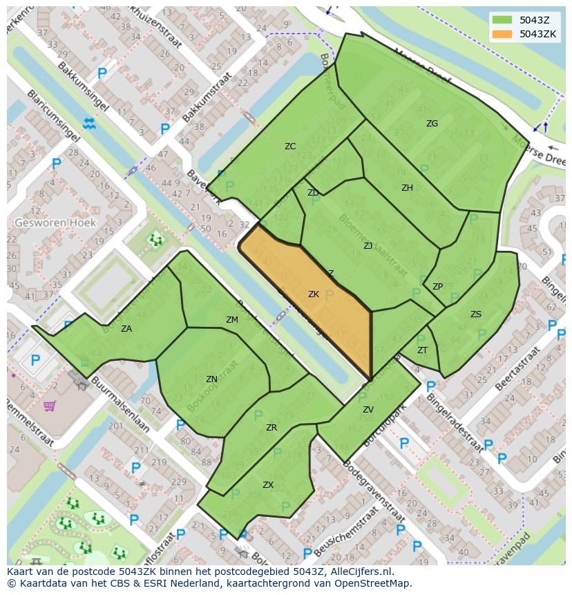 Afbeelding van het postcodegebied 5043 ZK op de kaart.