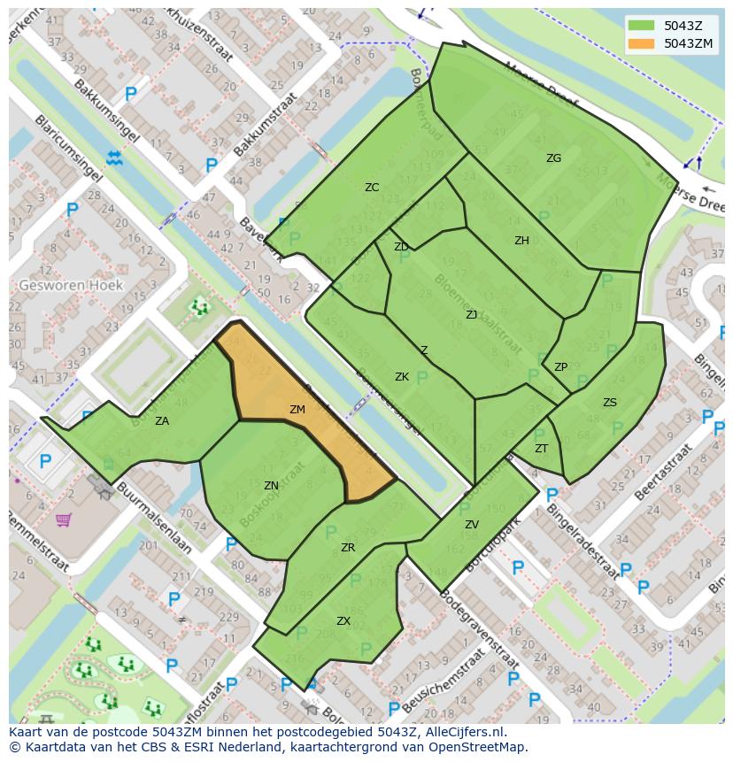 Afbeelding van het postcodegebied 5043 ZM op de kaart.