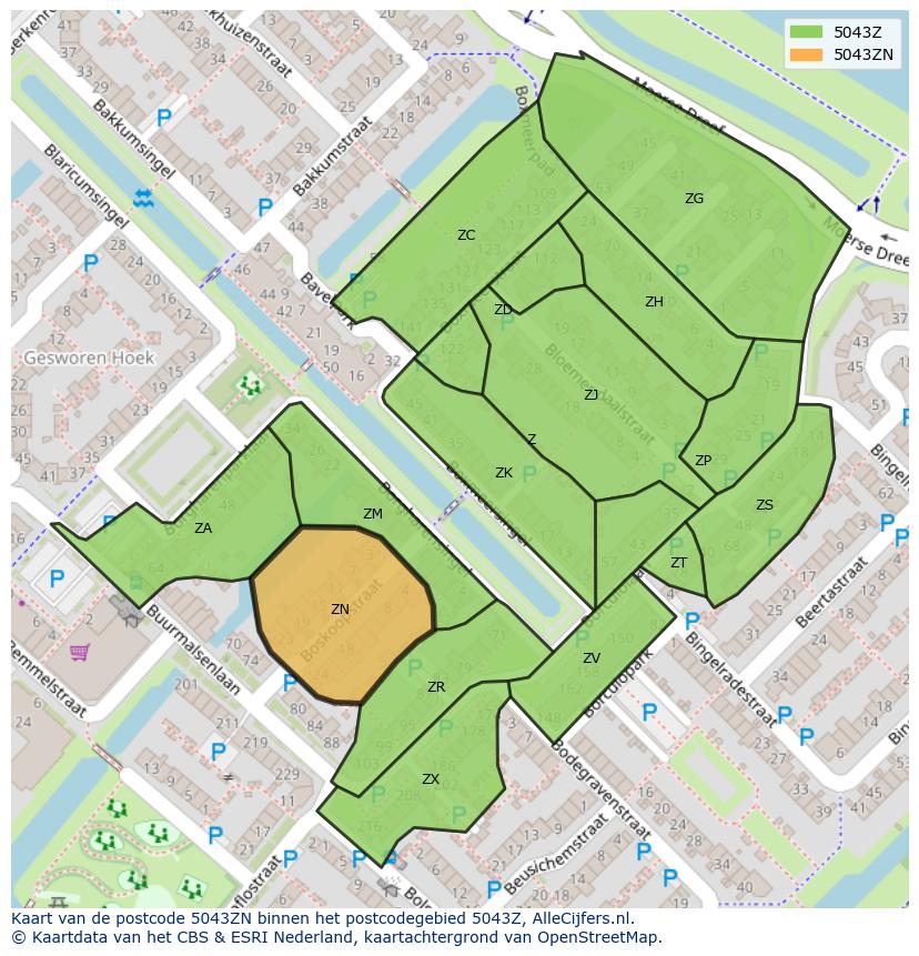 Afbeelding van het postcodegebied 5043 ZN op de kaart.
