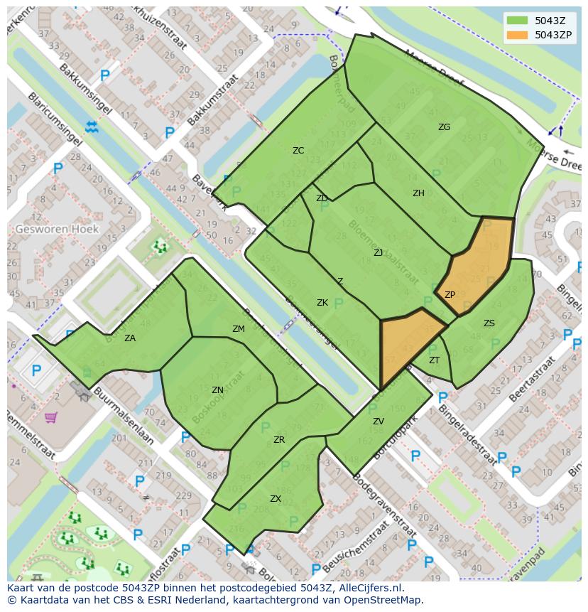 Afbeelding van het postcodegebied 5043 ZP op de kaart.