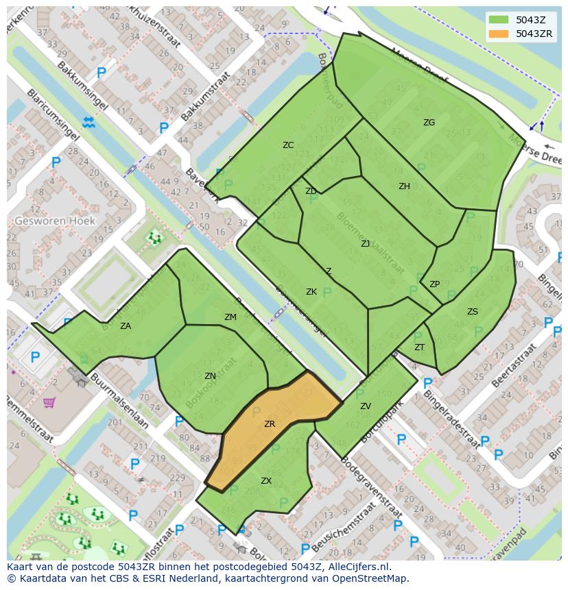 Afbeelding van het postcodegebied 5043 ZR op de kaart.