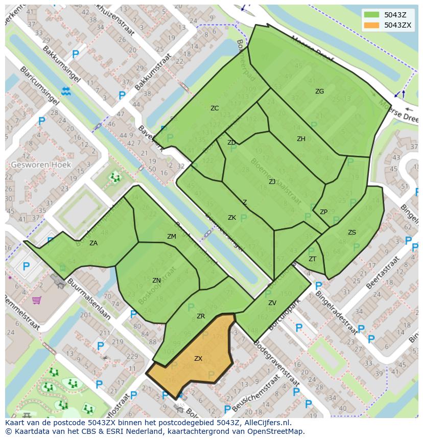 Afbeelding van het postcodegebied 5043 ZX op de kaart.
