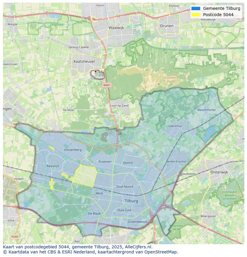 Afbeelding van het postcodegebied 5044 op de kaart.