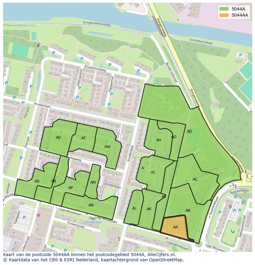 Afbeelding van het postcodegebied 5044 AA op de kaart.