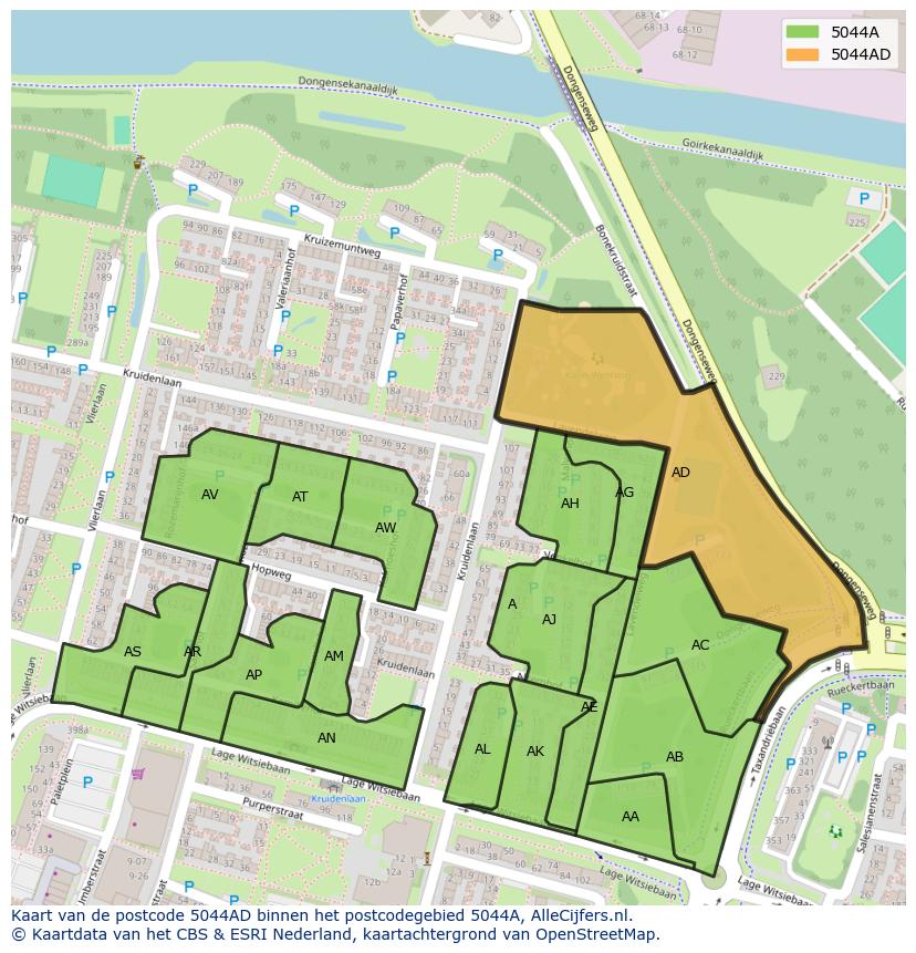 Afbeelding van het postcodegebied 5044 AD op de kaart.