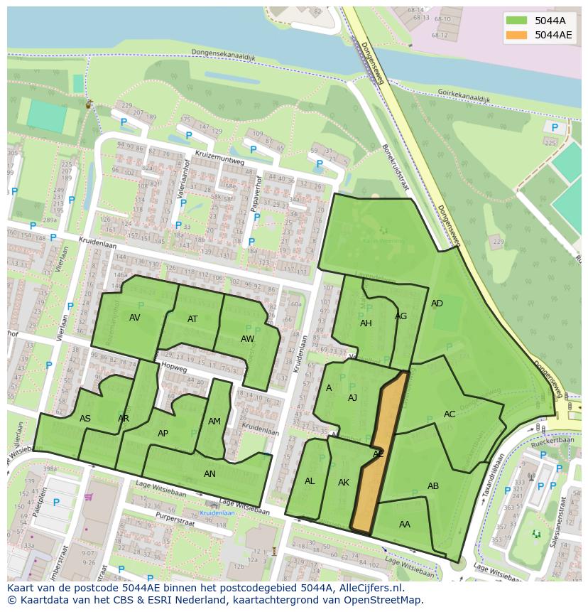 Afbeelding van het postcodegebied 5044 AE op de kaart.