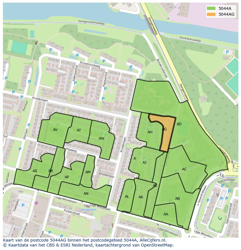 Afbeelding van het postcodegebied 5044 AG op de kaart.