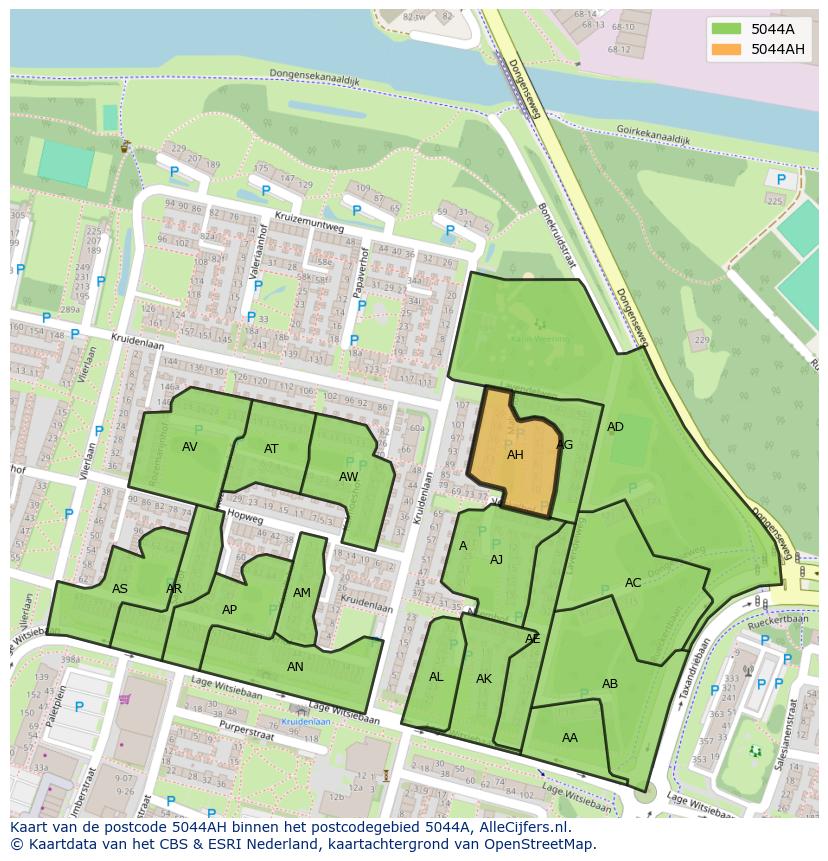 Afbeelding van het postcodegebied 5044 AH op de kaart.