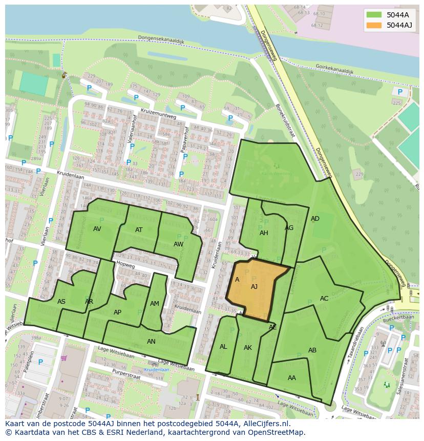 Afbeelding van het postcodegebied 5044 AJ op de kaart.