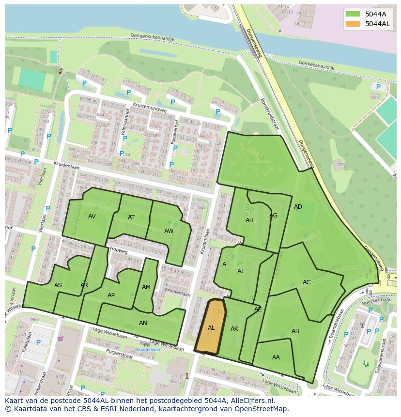 Afbeelding van het postcodegebied 5044 AL op de kaart.