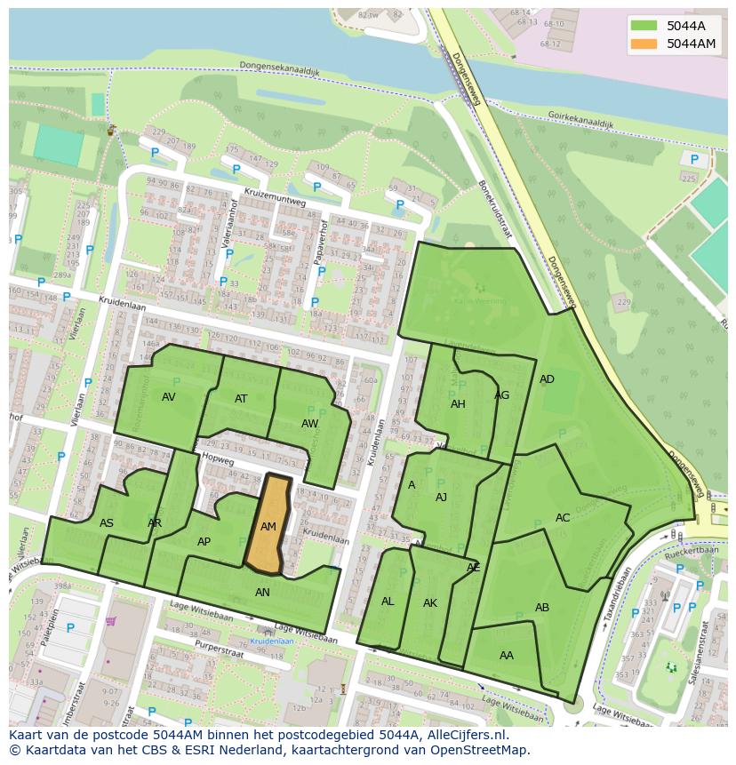 Afbeelding van het postcodegebied 5044 AM op de kaart.