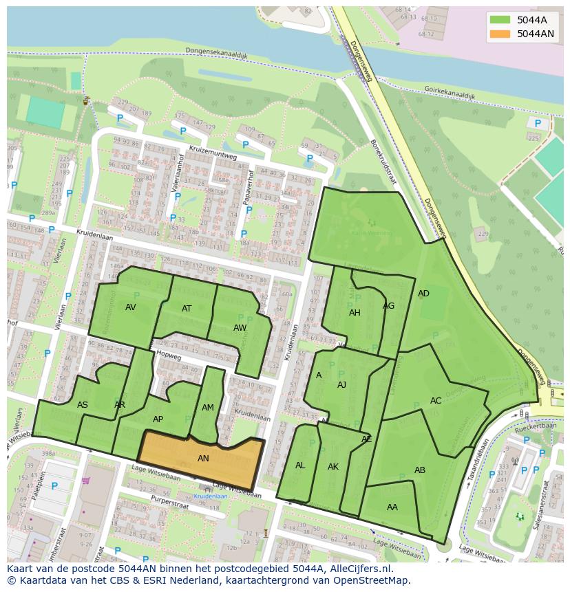 Afbeelding van het postcodegebied 5044 AN op de kaart.