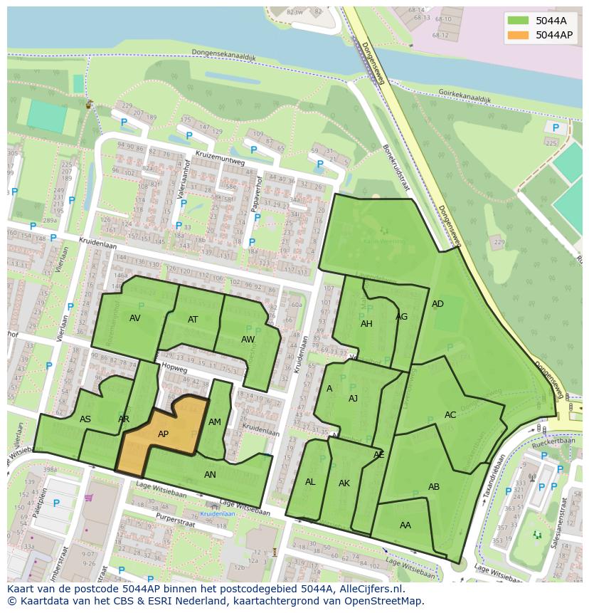 Afbeelding van het postcodegebied 5044 AP op de kaart.