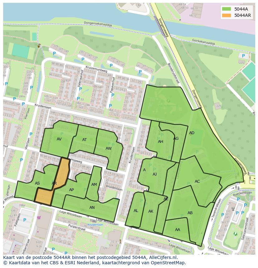 Afbeelding van het postcodegebied 5044 AR op de kaart.