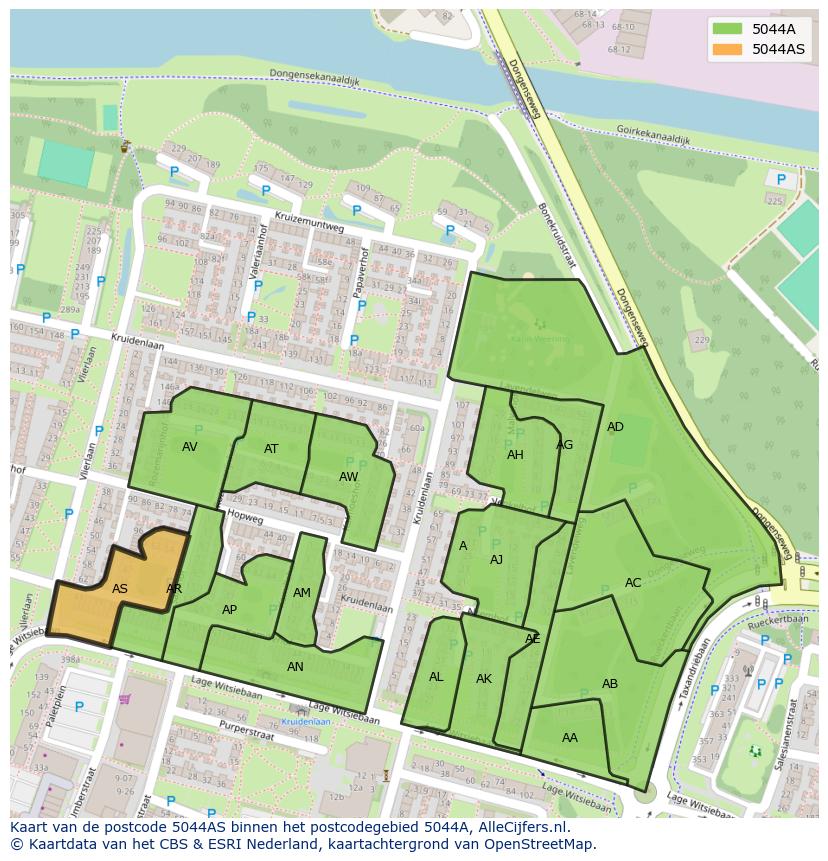Afbeelding van het postcodegebied 5044 AS op de kaart.