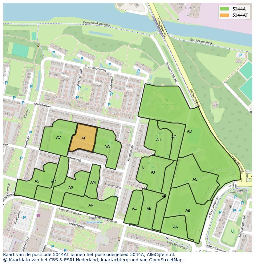 Afbeelding van het postcodegebied 5044 AT op de kaart.