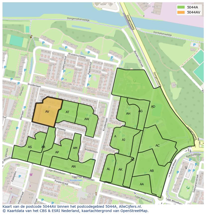 Afbeelding van het postcodegebied 5044 AV op de kaart.