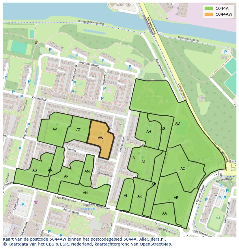 Afbeelding van het postcodegebied 5044 AW op de kaart.