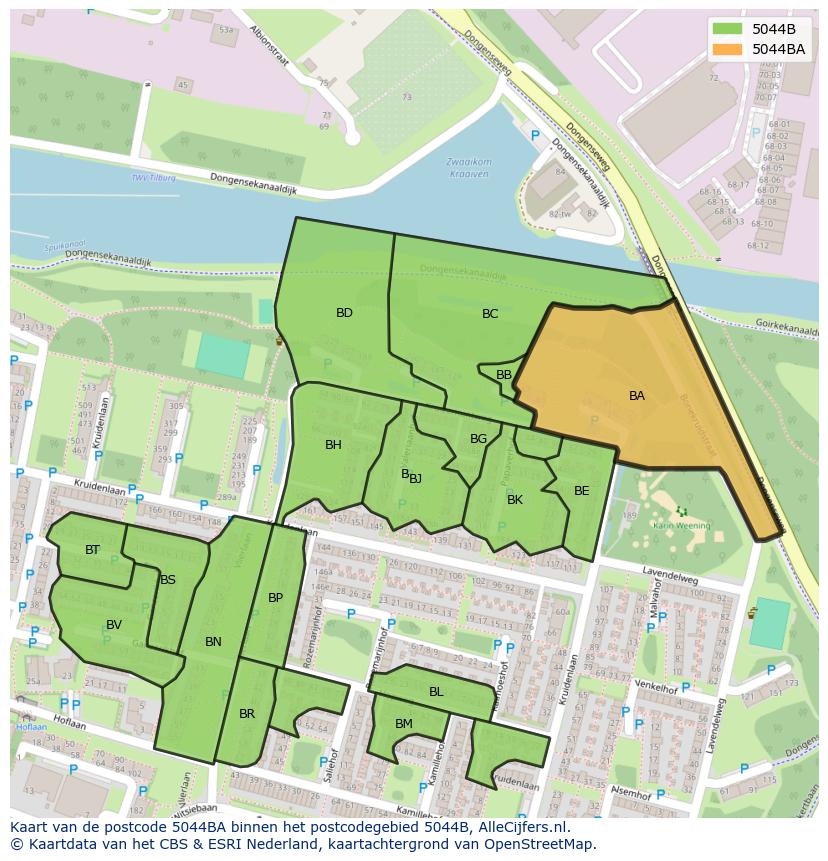 Afbeelding van het postcodegebied 5044 BA op de kaart.