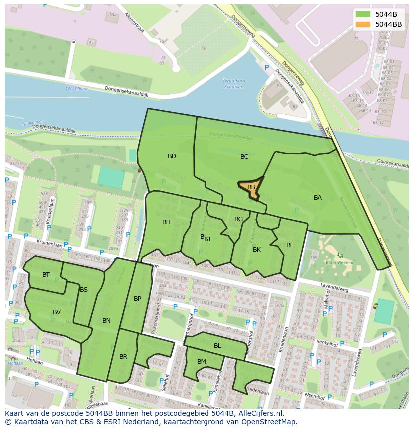 Afbeelding van het postcodegebied 5044 BB op de kaart.