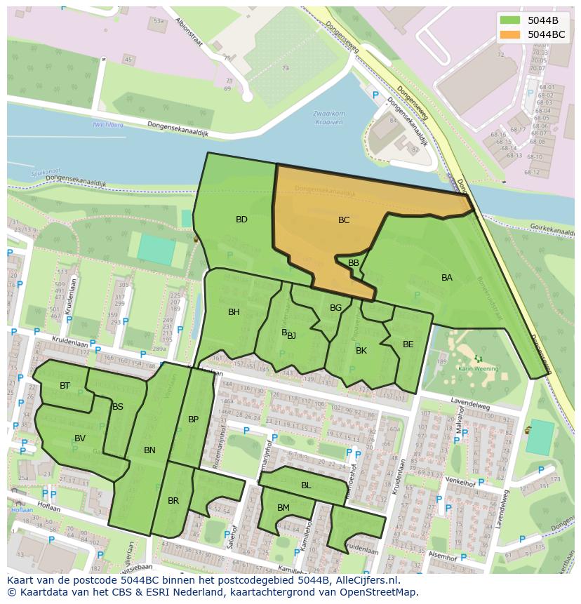 Afbeelding van het postcodegebied 5044 BC op de kaart.