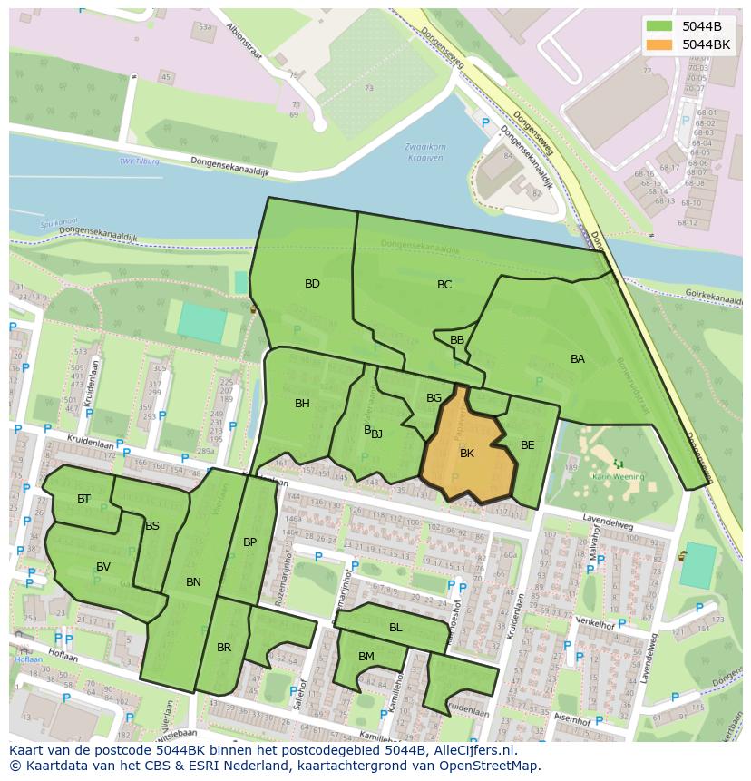 Afbeelding van het postcodegebied 5044 BK op de kaart.